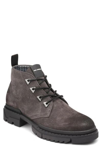 Shop Karl Lagerfeld Suede Lug Chukka Boot In Grey