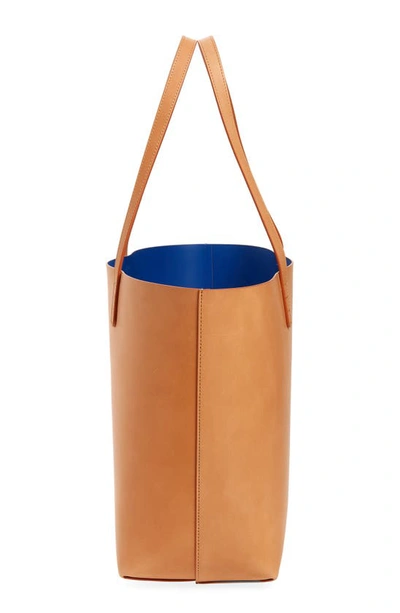 Shop Mansur Gavriel Large Leather Tote In Cammello/ Royal