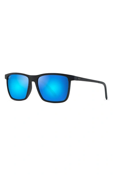 Maui Jim One Way Rectangular Polarized Sunglasses, 55mm In Dark Navy Stripe