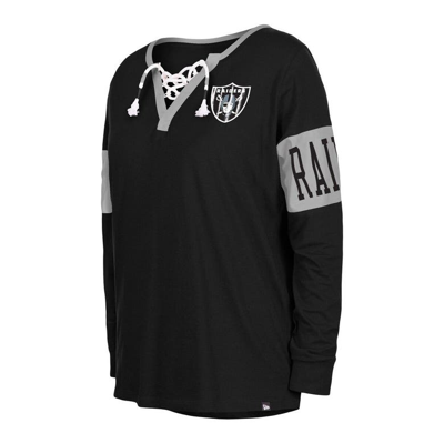 Shop New Era Black Las Vegas Raiders Lace-up Notch Neck Long Sleeve T-shirt