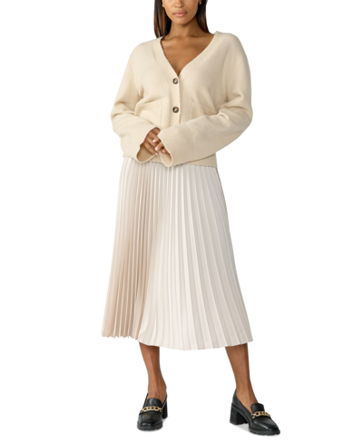 Shop Sanctuary Women's Everyday Pleated Midi Satin Skirt In Toasted Marshmallow