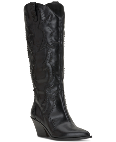 Shop Jessica Simpson Women's Zaikes 2 Studded Western Boots In Black Faux Leather