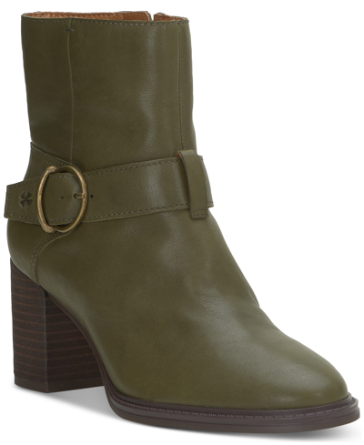 Shop Lucky Brand Women's Achelle Buckled Block-heel Booties In Burnt Olive Leather