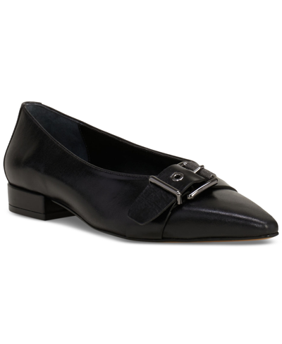 Shop Vince Camuto Women's Megdele Buckled Pointed-toe Flats In Black Leather