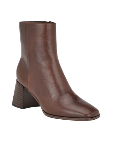Shop Calvin Klein Women's Broma Square Toe Tapered Heel Dress Booties In Dark Brown Leather