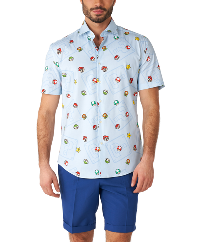 Shop Opposuits Men's Short-sleeve Super Mario Icons Graphic Shirt In Blue