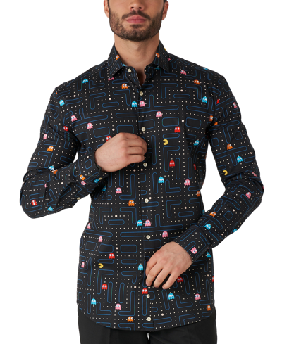 Shop Opposuits Men's Long-sleeve Pac-man Graphic Shirt In Black