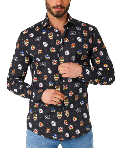 Shop Opposuits Men's Long-sleeve Super Mario Bad Guys Graphic Shirt In Black