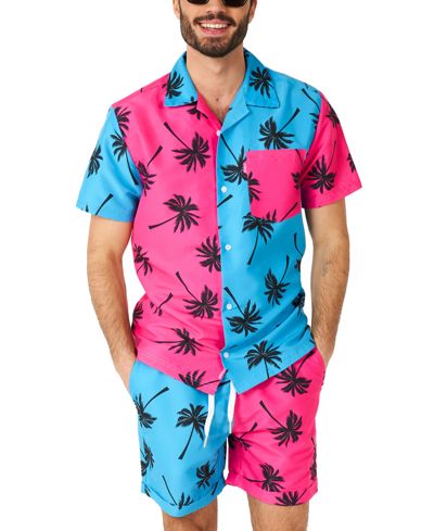 Shop Opposuits Men's Short-sleeve Parallel Palm Graphic Shirt & Shorts Set In Pink