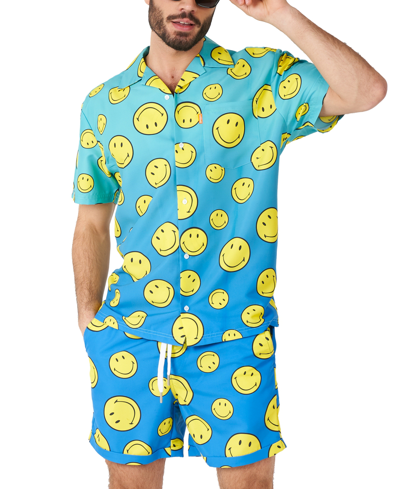 Shop Opposuits Men's Short-sleeve Smiley Face Shirt & Shorts Set In Blue