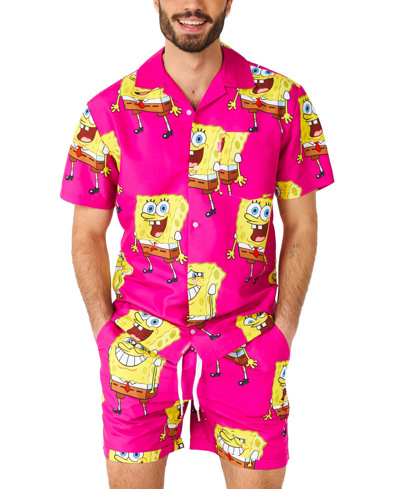 Shop Opposuits Men's Short-sleeve Spongebob Graphic Shirt & Shorts Set In Pink
