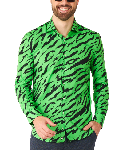 Shop Opposuits Men's Long-sleeve Wild Animal Graphic Shirt In Green