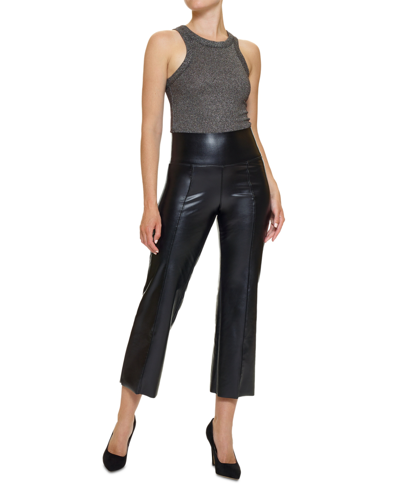 Shop Hue Women's Cropped Flared Faux-leather Leggings In Black