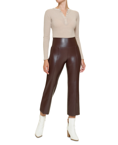 Shop Hue Women's Cropped Flared Faux-leather Leggings In Chocolate Brown
