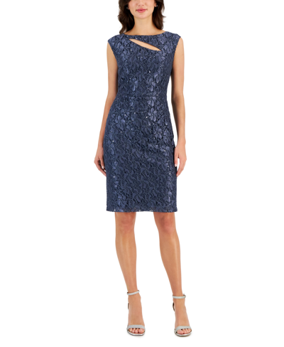 Shop Connected Women's Sequined-lace Sheath Dress In Charcoal