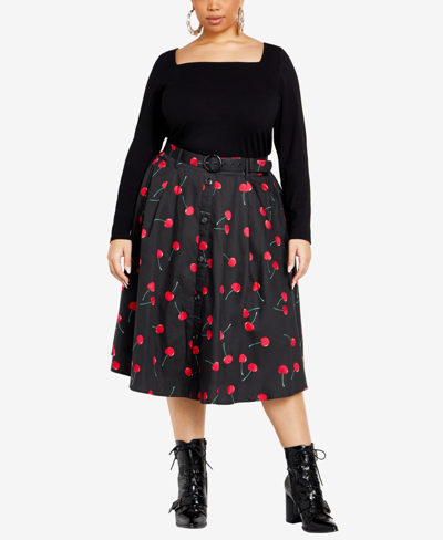 Shop City Chic Trendy Plus Size Siena Skirt In Black Cherry Print