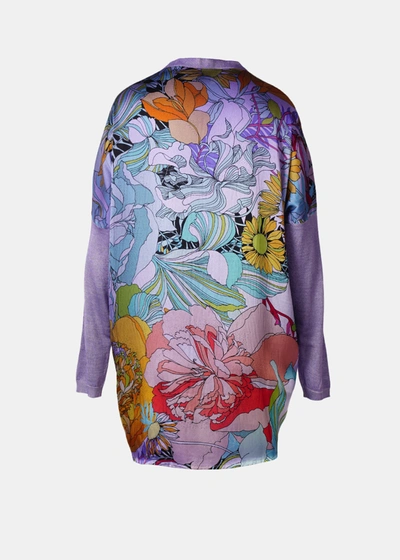 Shop Avant Toi Purple Cashmere Silk Cardigan With Back Peonies Silk