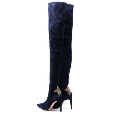 Shop Elisabetta Franchi Blue Leather Di Calfskin Women's Boot