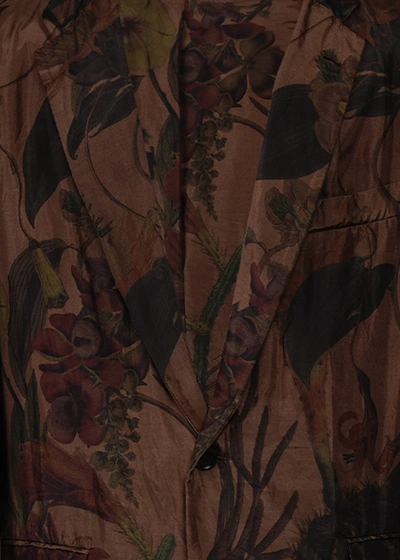 Shop Dries Van Noten Beown Printed Silk Blazer In Brown
