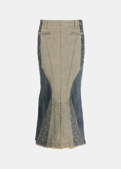 Shop Marine Serre Blue Regenerated Denim Flared Skirt