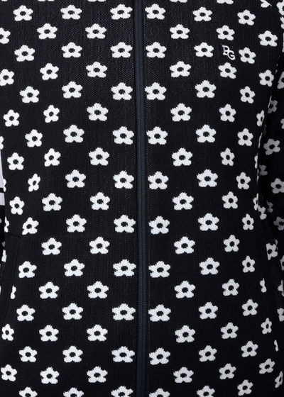 Shop Pearly Gates Black Daisy Pattern Full Zip Knit Jacket In Dark Navy