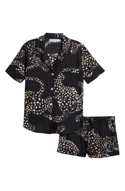 Desmond & Dempsey Print Cotton Short Pajamas In Jag Navy