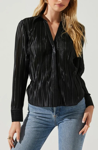 Shop Astr Laurel Pleated Button-up Shirt In Black