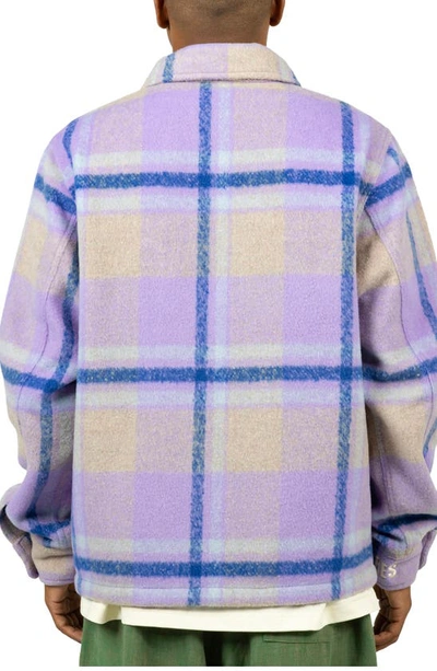 Shop Pleasures Folklore Plaid Fleece Work Jacket In Purple