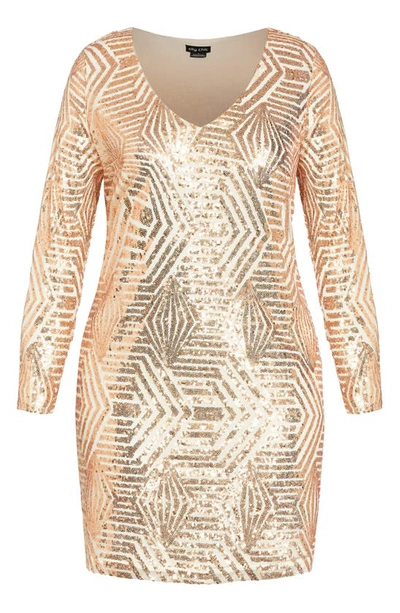 Shop City Chic Bright Lights Sequin V-neck Long Sleeve Dress In Golden