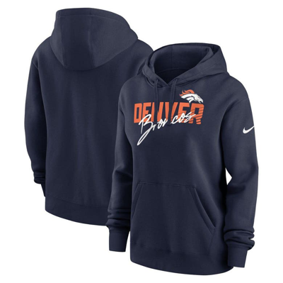 Shop Nike Navy Denver Broncos Wordmark Club Fleece Pullover Hoodie