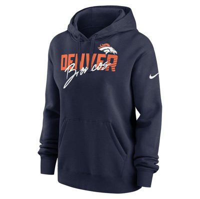 Shop Nike Navy Denver Broncos Wordmark Club Fleece Pullover Hoodie