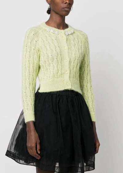 Shop Simone Rocha Green Cable Knit Long Sleeve Cardigan In Greem