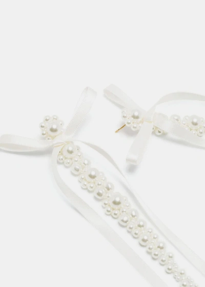 Shop Simone Rocha Pearl Bow Ribbon Drip Earrings In White