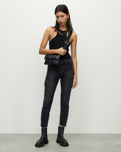 Shop Allsaints Duran Mid-rise Skinny Cargo Denim Jeans, In Black
