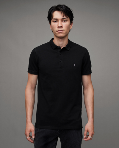 Shop Allsaints Reform Short Sleeve Polo Shirt In Black