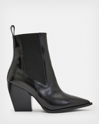 Shop Allsaints Ria Pointed Leather Heeled Boots In Black