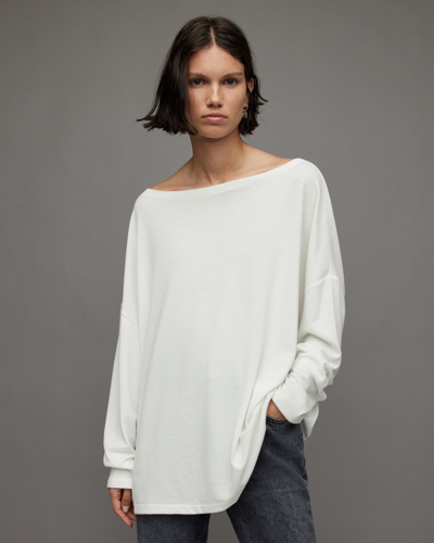 Shop Allsaints Women's Rita Loose And Oversized Supersoft Dropped Shoulder Long Sleeve Top In White