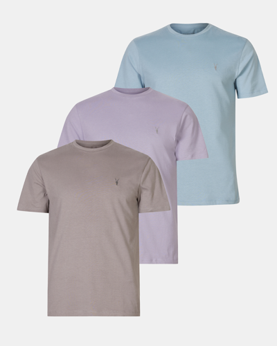 Shop Allsaints Brace Brushed Cotton T-shirt 3 Pack In Purple/blue/grey