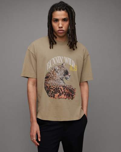 Shop Allsaints Species Leopard Print Oversized T-shirt In Sea Clay Green