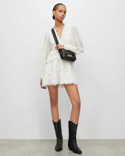 Allsaints Zora Long Sleeve Minidress In Chalk White