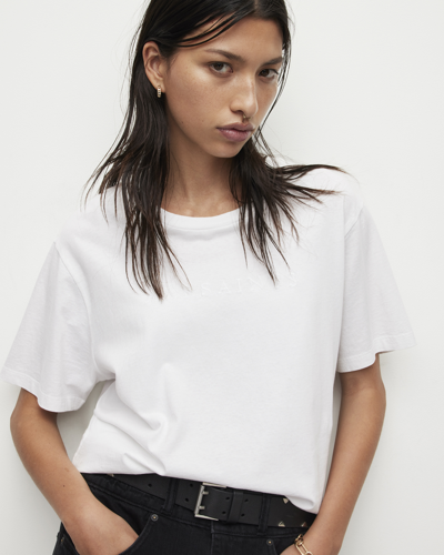 Shop Allsaints Women's Cotton Relaxed Fit Pippa Embroidered Boyfriend T-shirt In White