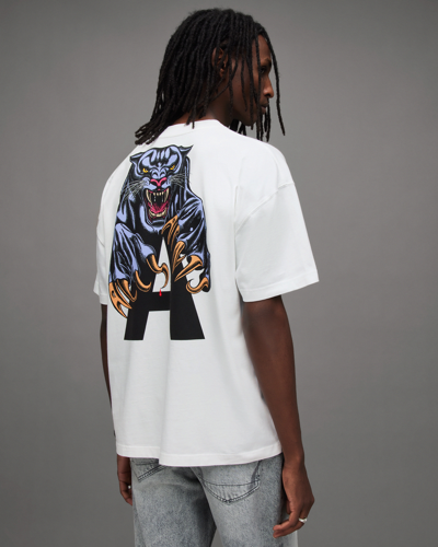 Shop Allsaints Beast Oversized Panther Crew T-shirt, In Optic White