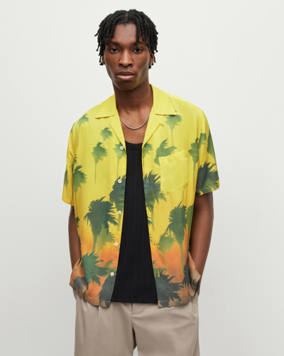 Shop Allsaints Islands Tropical Print Relaxed Shirt In Yellow