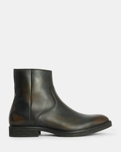 Shop Allsaints Lang Leather Zip Up Boots, In Dark Brown