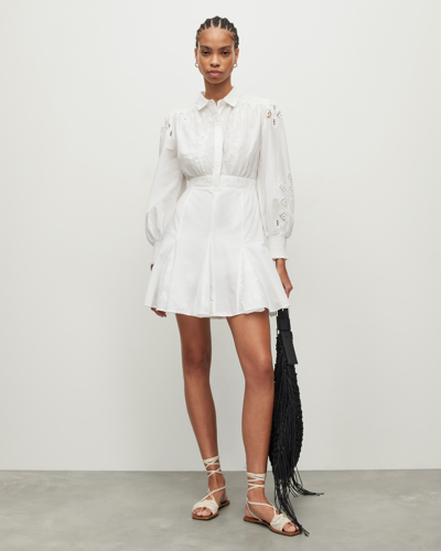 Shop Allsaints Keeley Embroidered Broderie Mini Dress In Chalk White