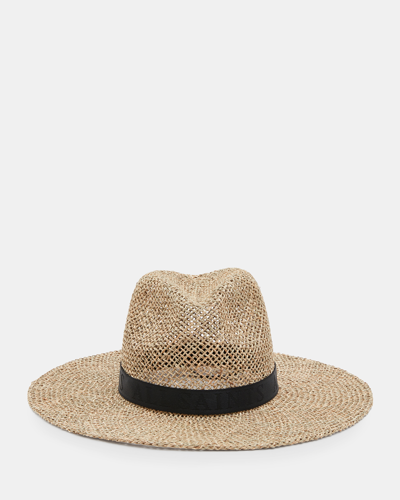 Shop Allsaints Suvi Straw Fedora Hat In Brown