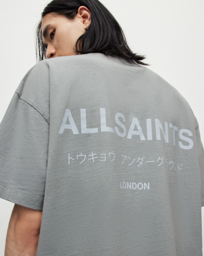 Shop Allsaints Underground Oversized Crew Neck T-shirt In Metallic Grey