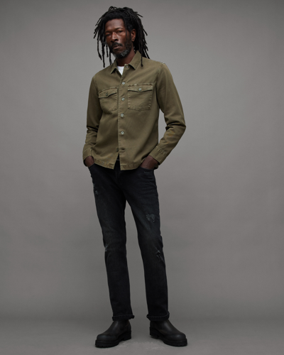 Shop Allsaints Spotter Long Sleeve Military Overshirt In Green