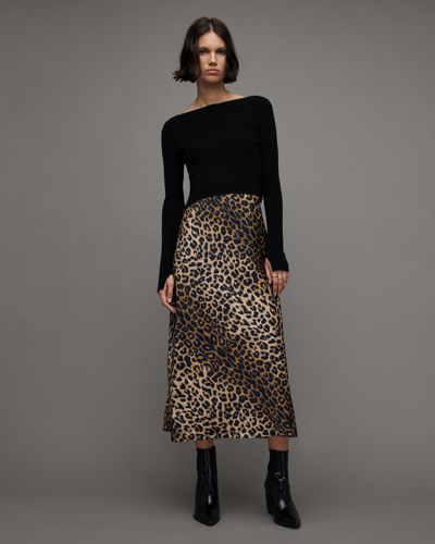 Shop Allsaints Hera Leopard Print 2-in-1 Midi Dress In Black