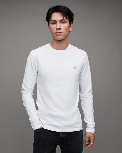 Shop Allsaints Men's Cotton Regular Fit Slim Brace Tonic Long Sleeve Crew T-shirt In White
